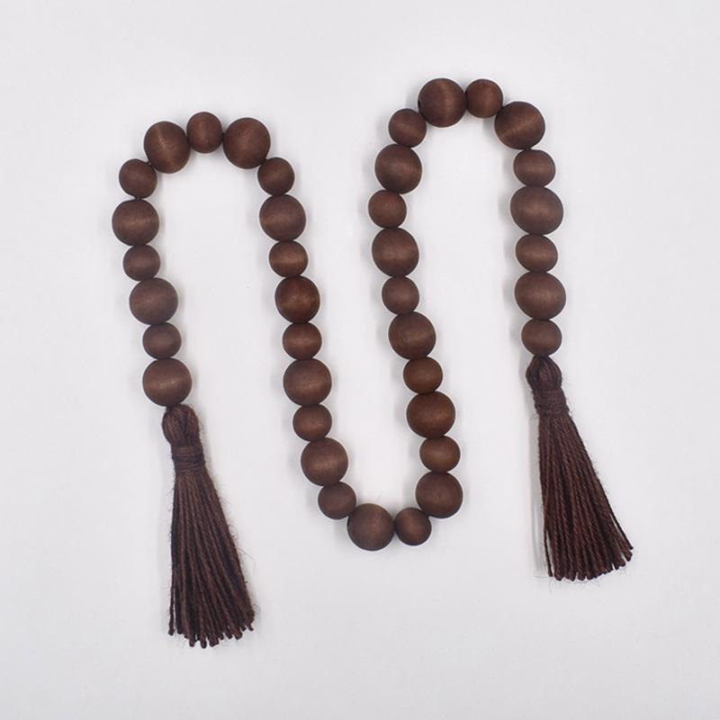 Dark Coffee Color Wood Bead Garland with Tassel Rustic Country Beads Decor
