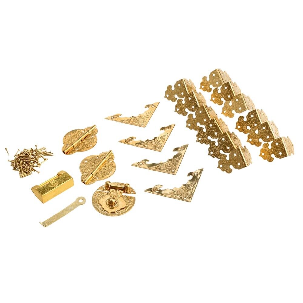 Brass Hinge Pull Handle Latch Lock Corner Guard Set Jewelry Box Chinese Hardware