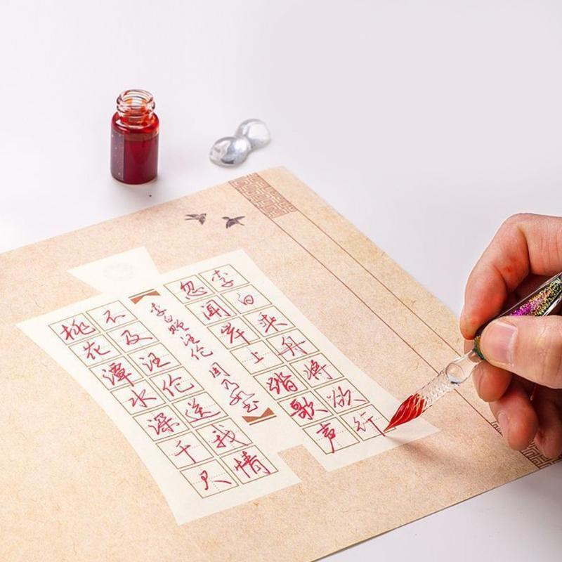 Glass Dip Pen Ink Crystal Pen with 12 Colorful Inks Gift for Beginners & Artist