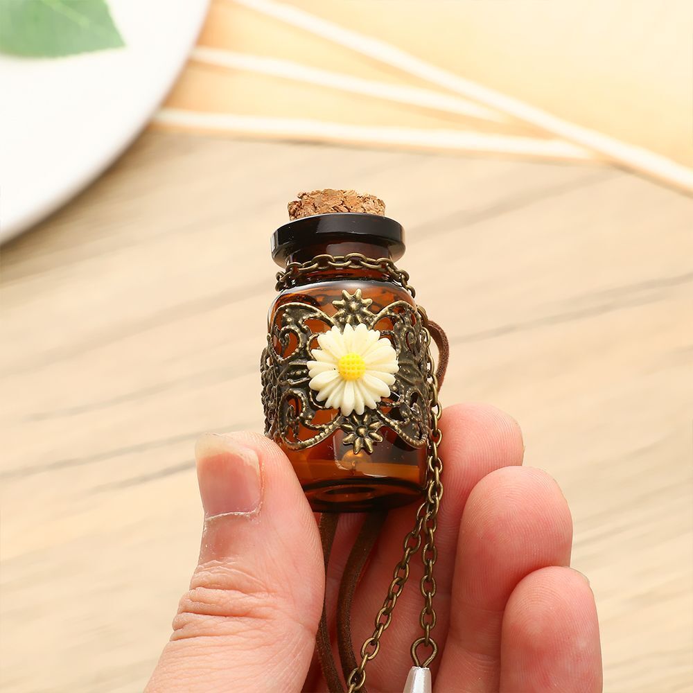Charm Glass Flask Pendant Wishing Bottle Necklace Carved Flower Sweater Chain