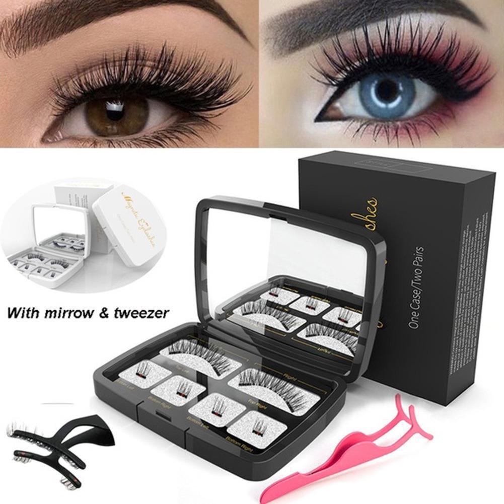 Eyelashes Makeup Set 6pcs Magnetic Lashes Reusable with Mirror Tweezer