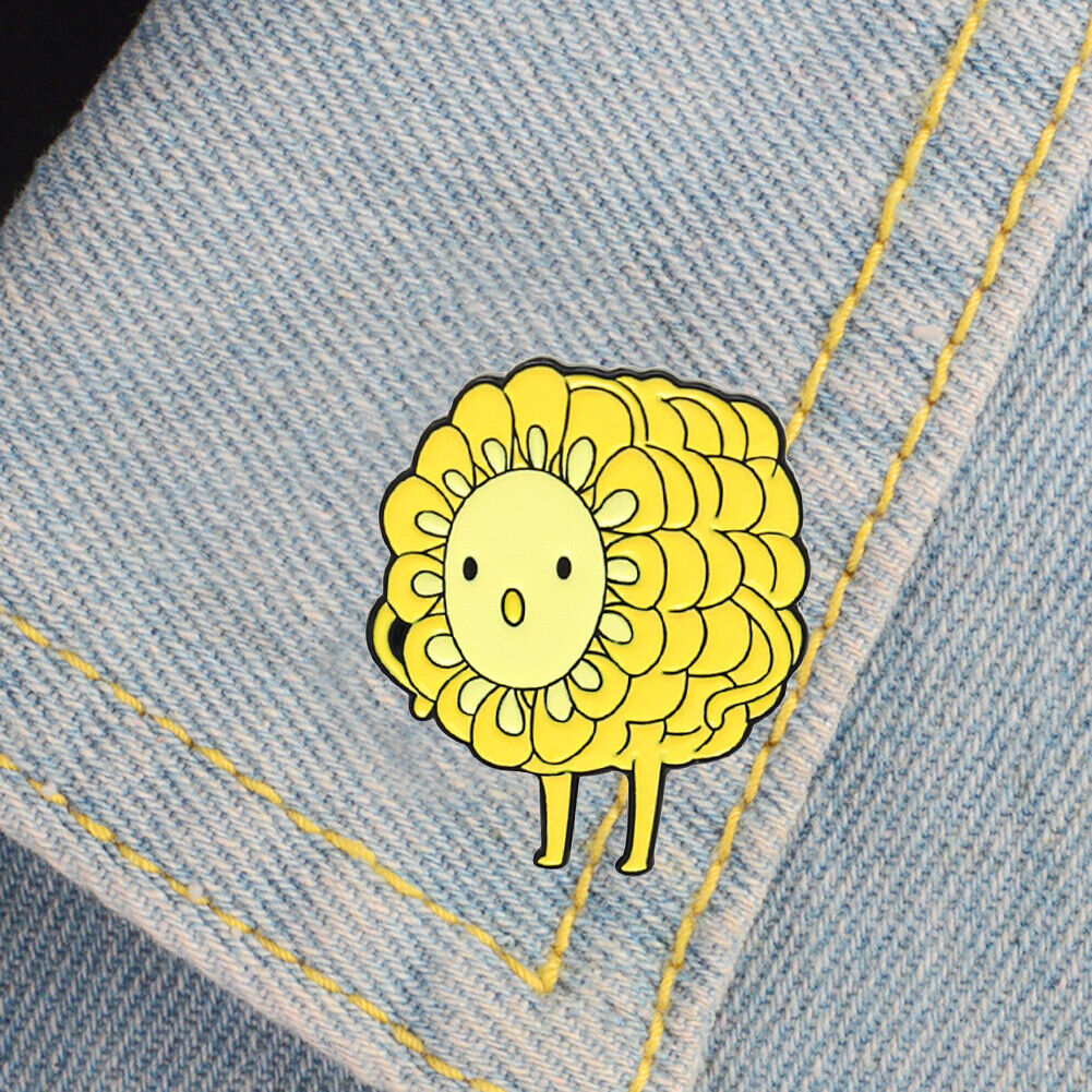 Cartoon Smile Face Brooch Cereals Sunflower Jacket Lapel Pin Badge Decor