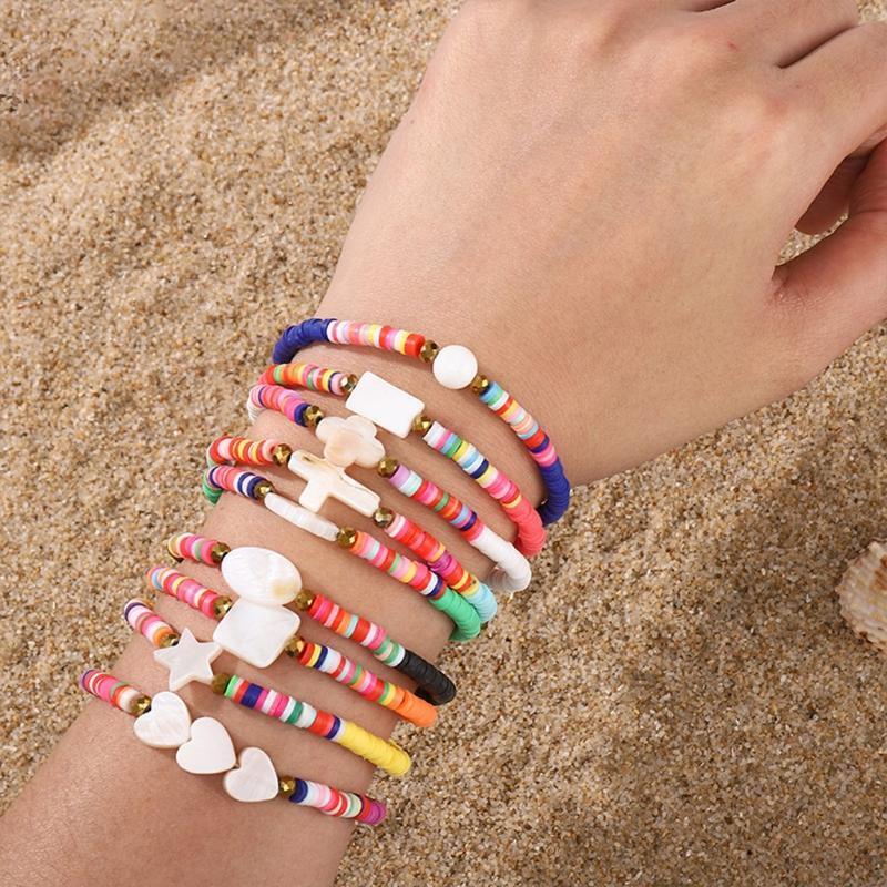 Mixed Colour Flat Round Polymer Clay Beads DIY Jewelry Making Bracelet