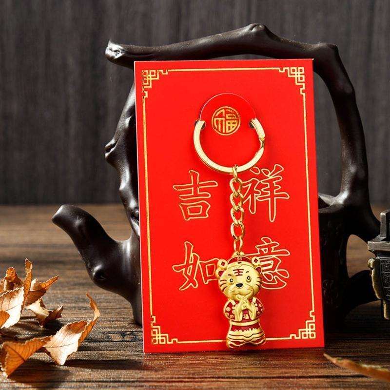 Cartoon Tiger Keychain Chinese New Year Zodiac Cute Animal Key Ring Bag Charms