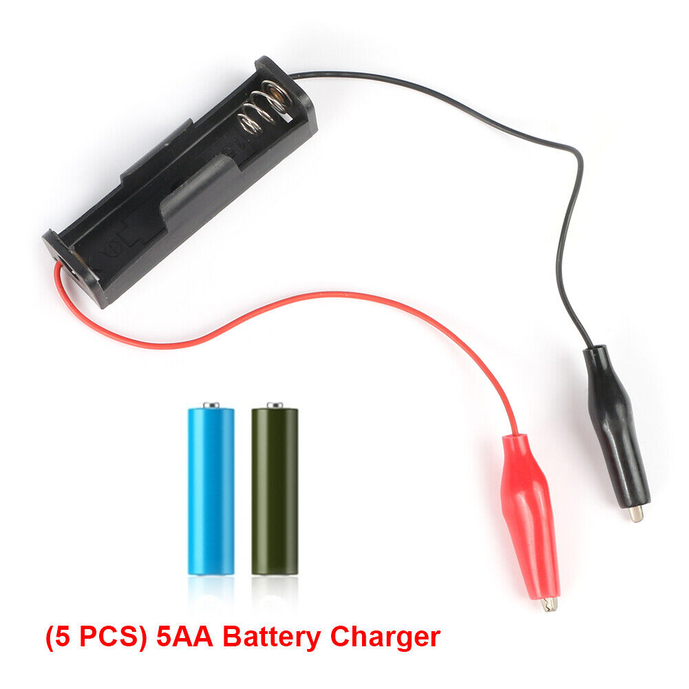 5pcs Power Battery Holder Case 1 Slot AA Batteries Box with Alligator Clip