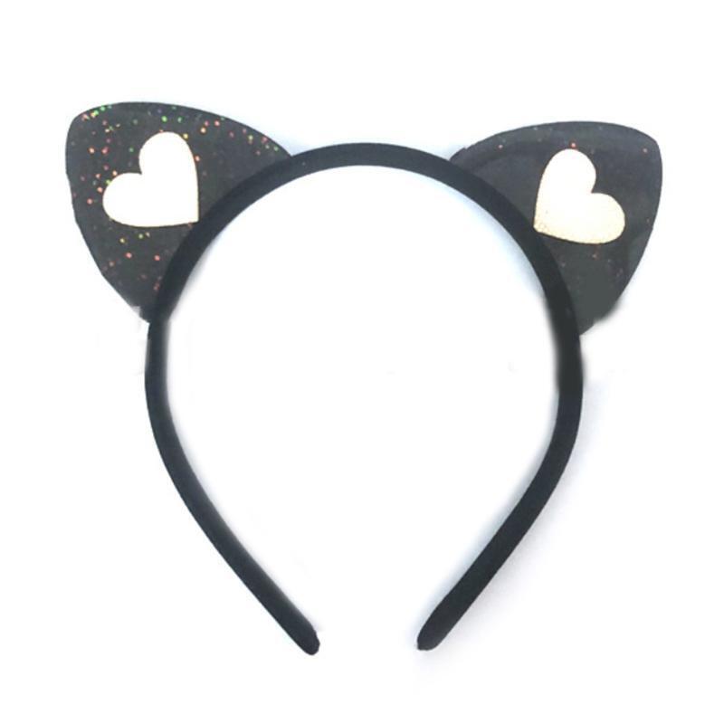 Novelty Headband Heart Pattern Kitten Ear Shape Hairhoop for Women Hair Hoop