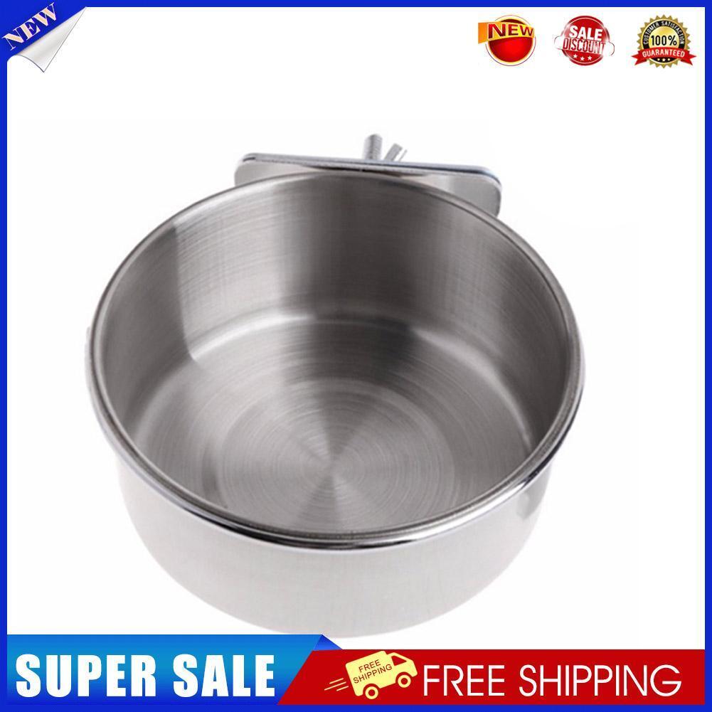 Stainless Steel Pet Bowl Hanging Stationary Drinking Water Food Feeder (L)