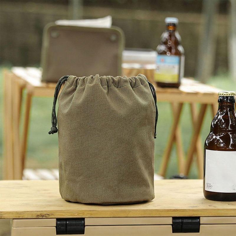 Camping Drawstring Storage Bags Canvas Sundry Makeup Pouch Built-in Compartment