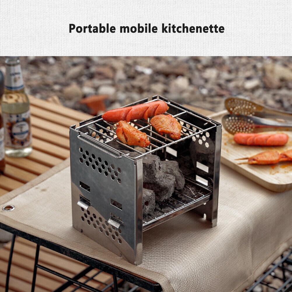 Camping Mini Folding Firewood Stove Double-Layer Charcoal Burning Stoves