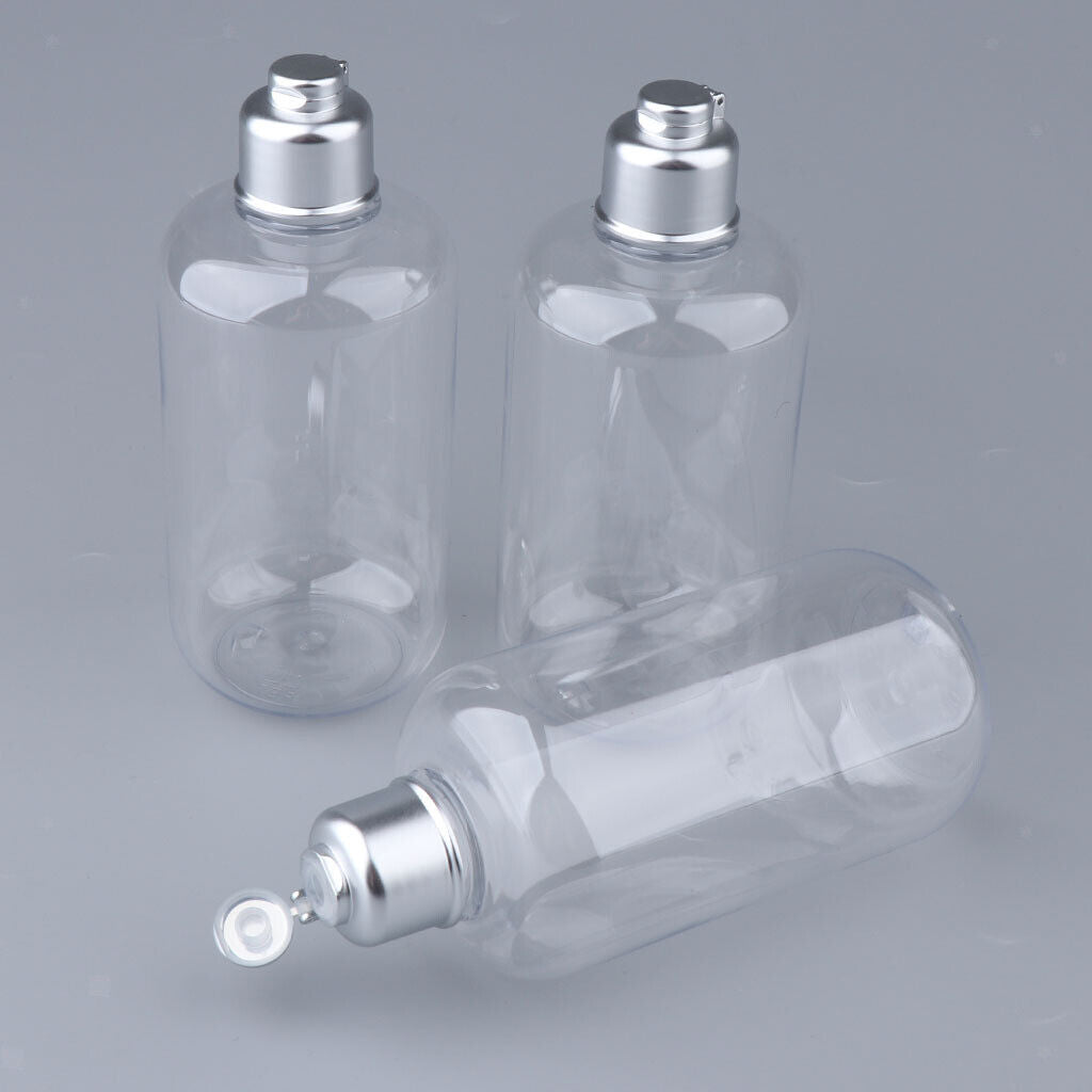 3Pcs Clear Plastic Refillable Bottles Electroplated    Container 300ml