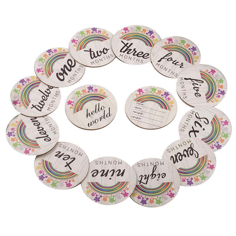 Wooden Baby Milestone Cards 14pcs/set Colorful Painted Carved Card