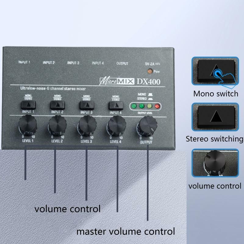 Ultra Compact DX400 Audio Mixer KTV Karaok 4 Channel Professional Sound Mixer