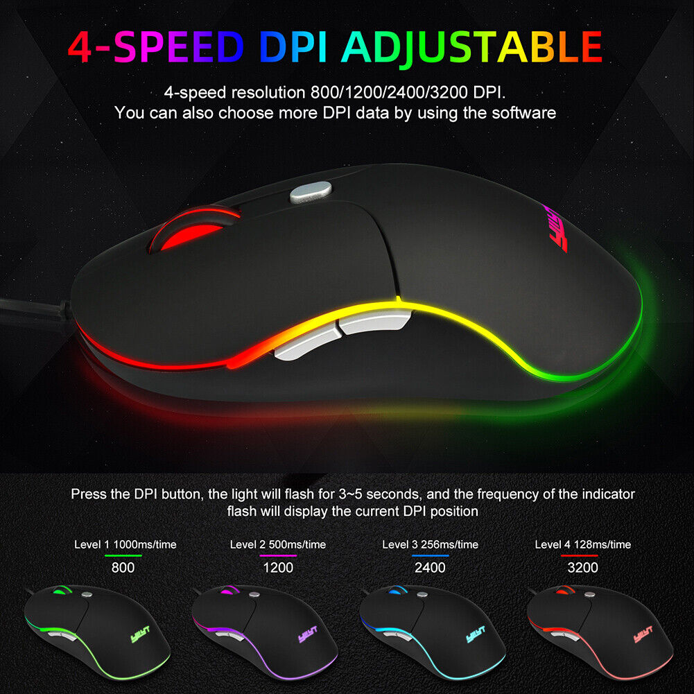 YWYT G854 USB Wired Optical Mouse 3200DPI Adjustable Backlight Gaming Mice