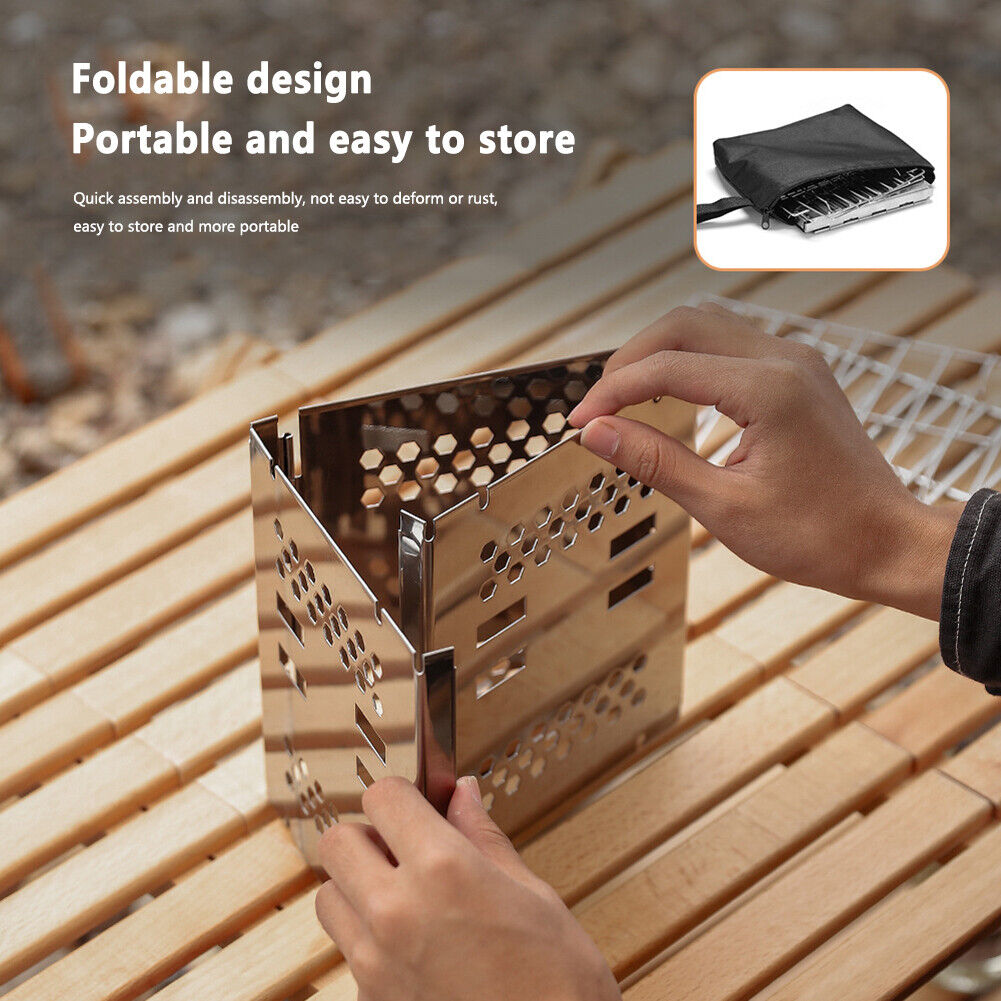 Camping Mini Folding Firewood Stove Double-Layer Charcoal Burning Stoves