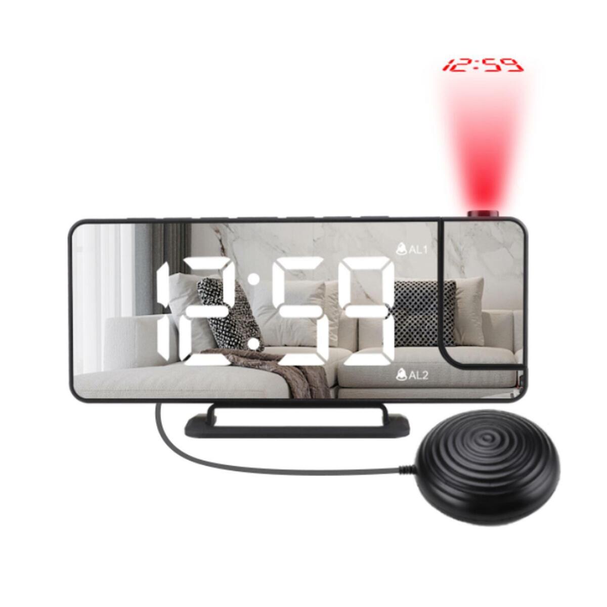 Loud  Clock Vibrating Night Light Mirror  Snooze for Deaf