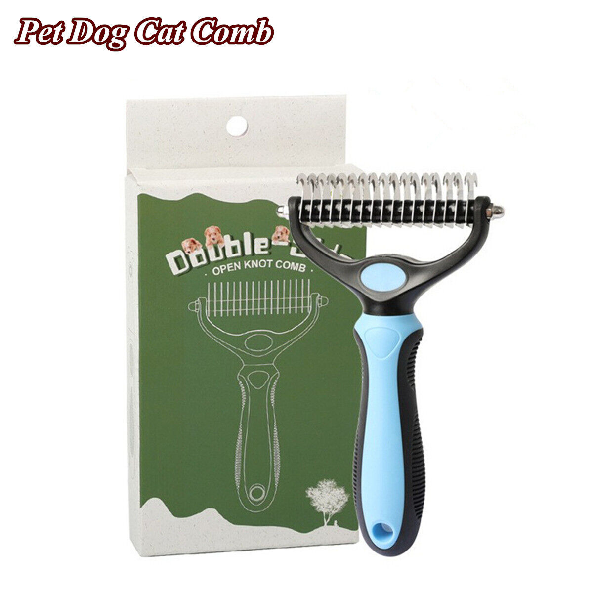 Blue Large Size Pet Grooming Tool 2 Side Undercoat Rake Effective Dematting Comb