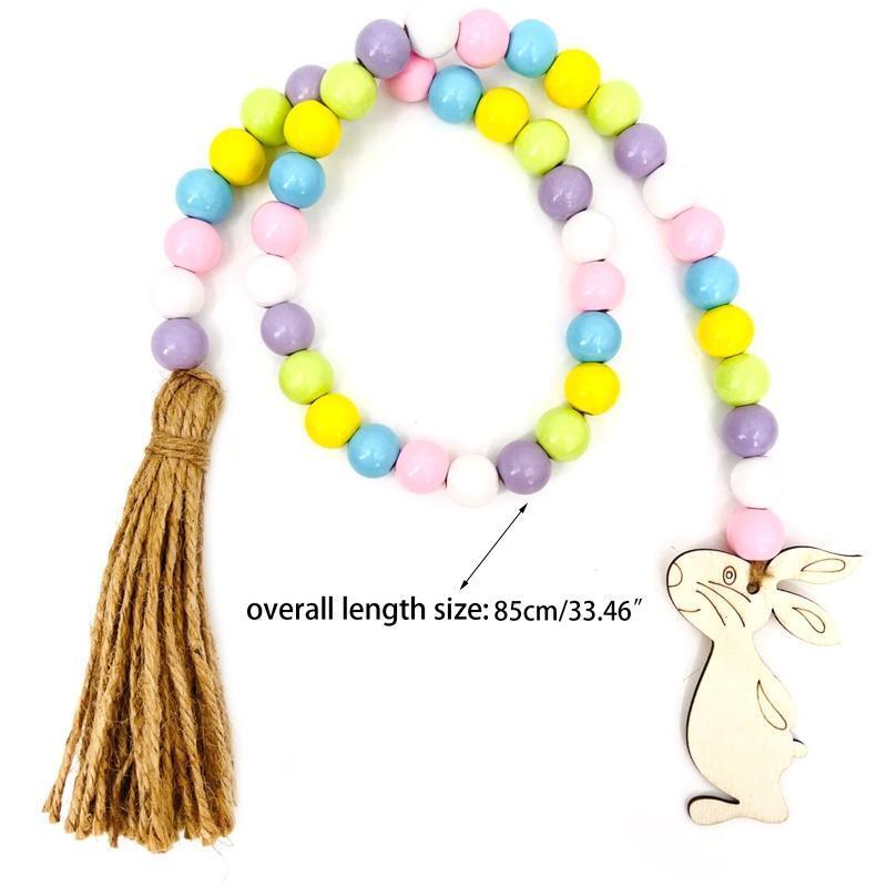 Easter Tassel Wood Bead Garland with Bunny Tag Beads String Pendant Hanging
