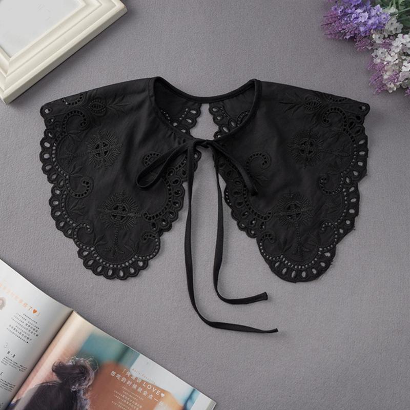 Women Organza Embroidery False Collar Wrap Hollow Out Lace Black Shawl Necklace