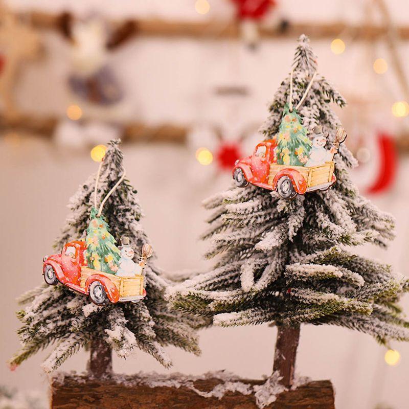 12pcs Wooden Painted Colorful Car Christmas Tree Pendant Ornaments Xmas New Year