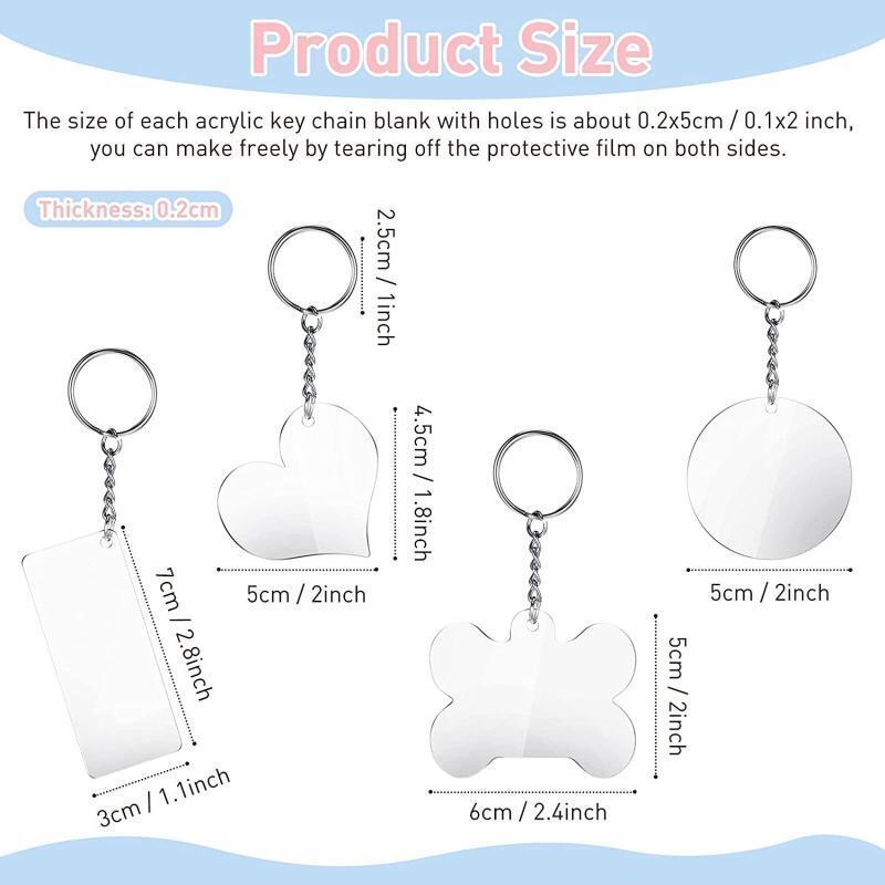 Rectangle Love Round Bone Keychain Blank Key Ring Jump Rings Ornament Pendants