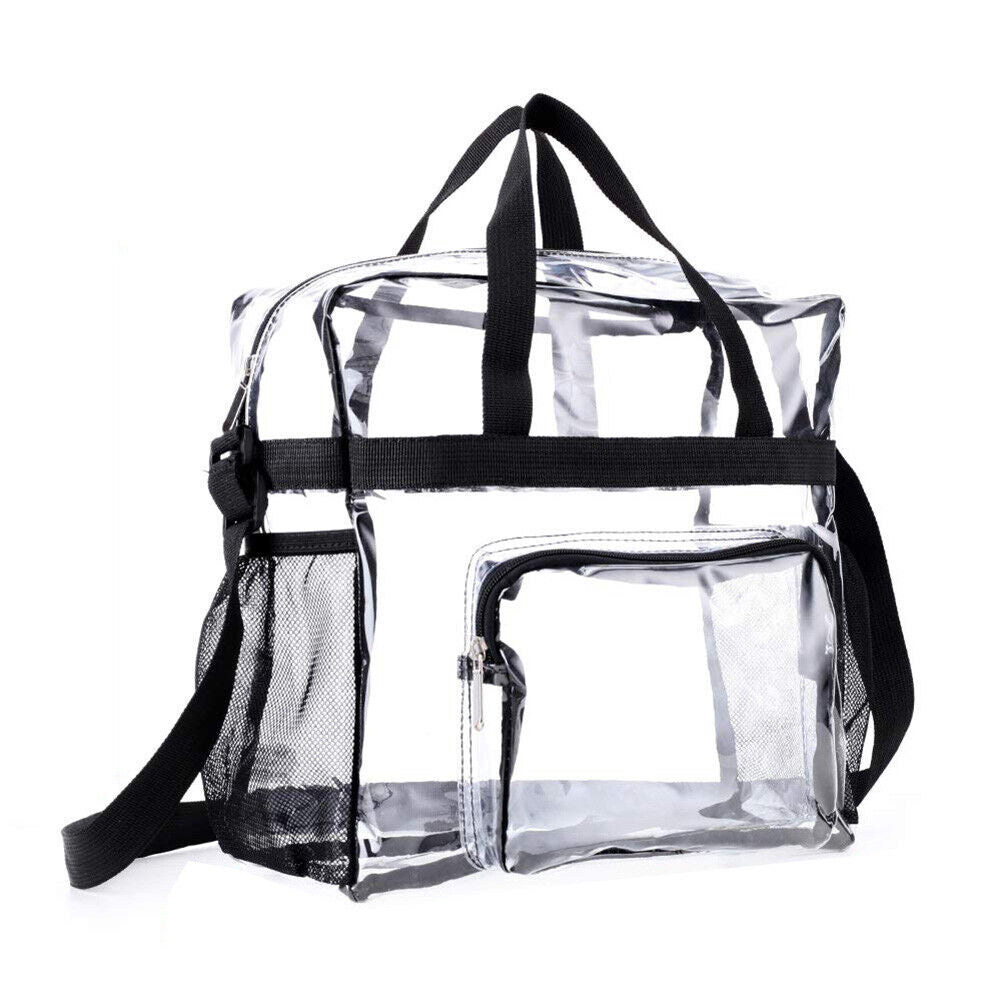 Fashion Clear Shoulder Bag Sports Fitness Stadium Large Handbags (Black)