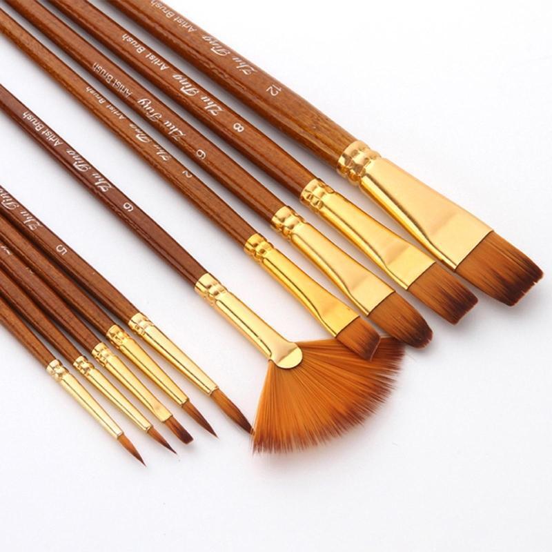 10 Pcs Nylon Hair Painting Brush Set Professional Painting Paintbrushes Kits