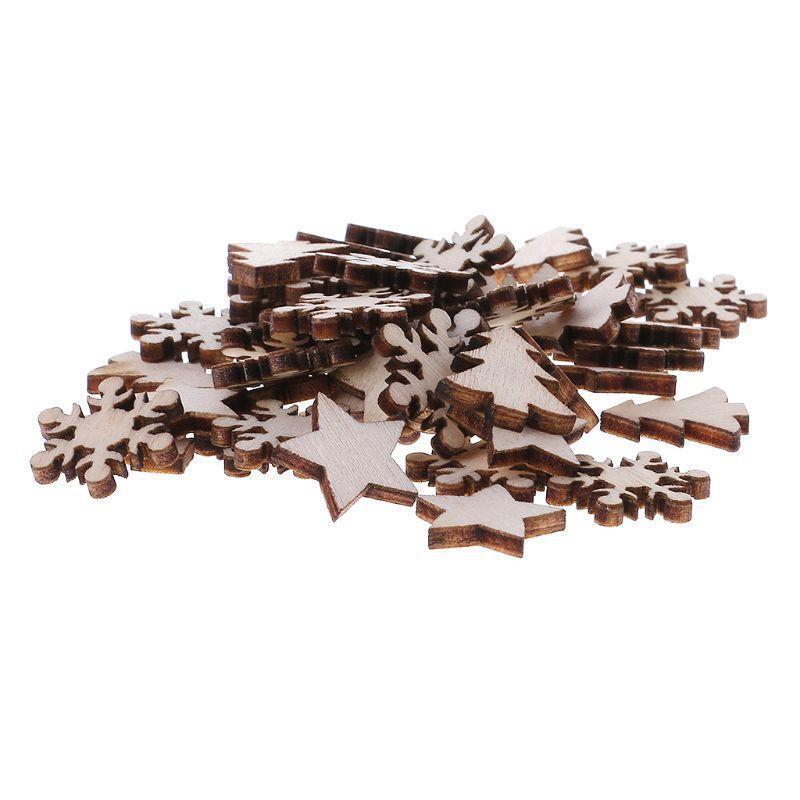 50 Pcs Christmas Wooden Slices Kit Xmas Tree Hangings Party Props Supplies