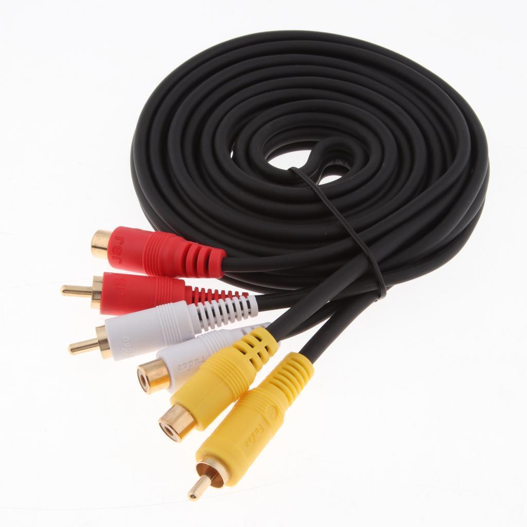 5.9ft/1.8m 3 RCA Male To 3 RCA Female Audio Video AV Extension Cable Cord