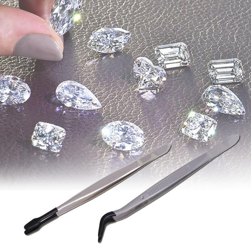 Stainless Steel Tweezers with Rubber Tipped Set of 2 Straight Flat Bent Tip Twee