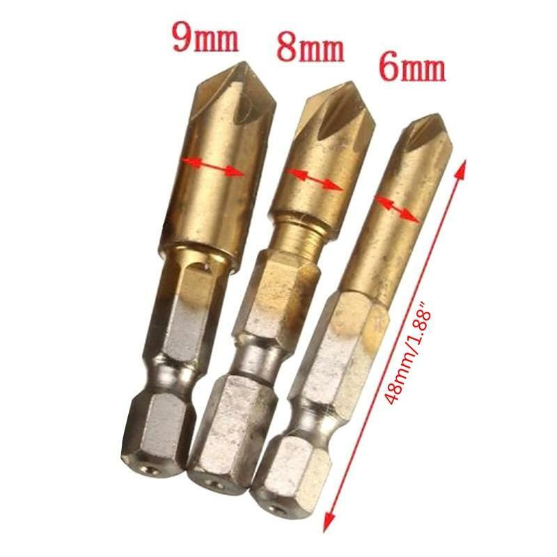 1/4'' Hex Shank HSS 5 Flute Countersink 90 Degree Center Punch Tool Set For Wood