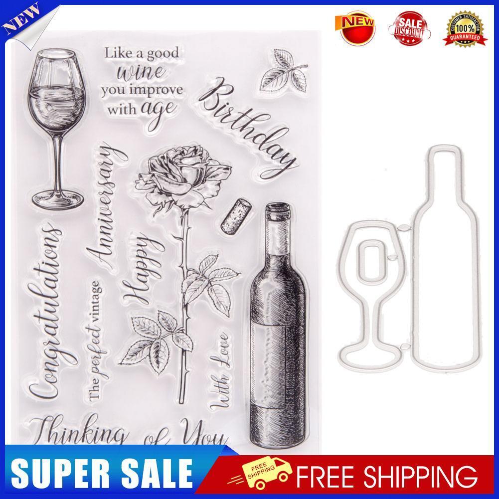 Red Wine Glass Paper Cut Dies Metal Stencil Clear Silicone Seal Stamp Mold