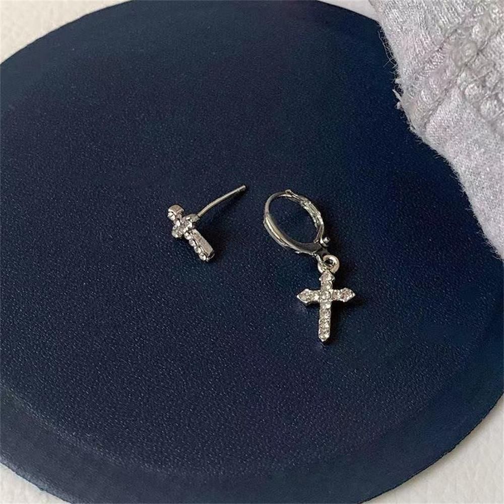 Shinning Sparkle Earrings Asymmetry Stud Cross Earrings Zircon Crystal Earrings