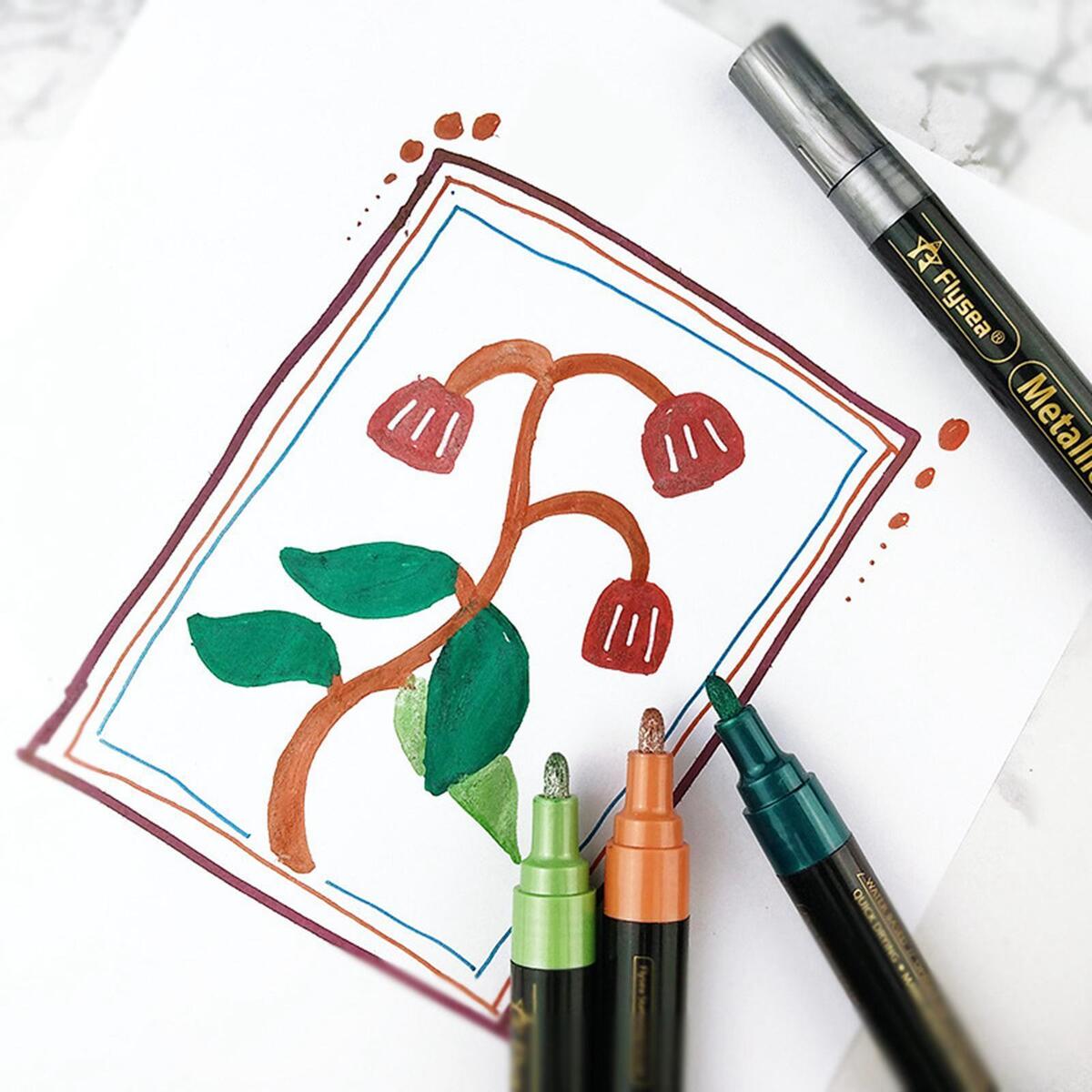Metallic Marker Pens Set Art for Rock Painting Photo Album Card Making
