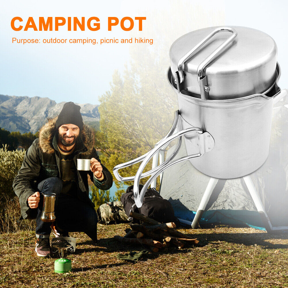 2pcs/Set Foldable Portable Camping Cooking Kettle+Storage Bag Outdoor Pots
