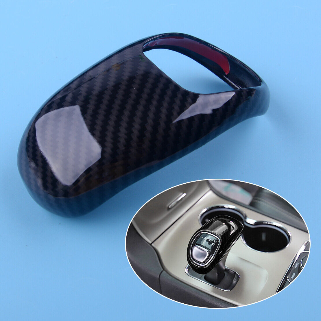 Carbon Fiber Style Gear Shift Knob Cover Trim Fit For Grand Cherokee 2014-15 Li