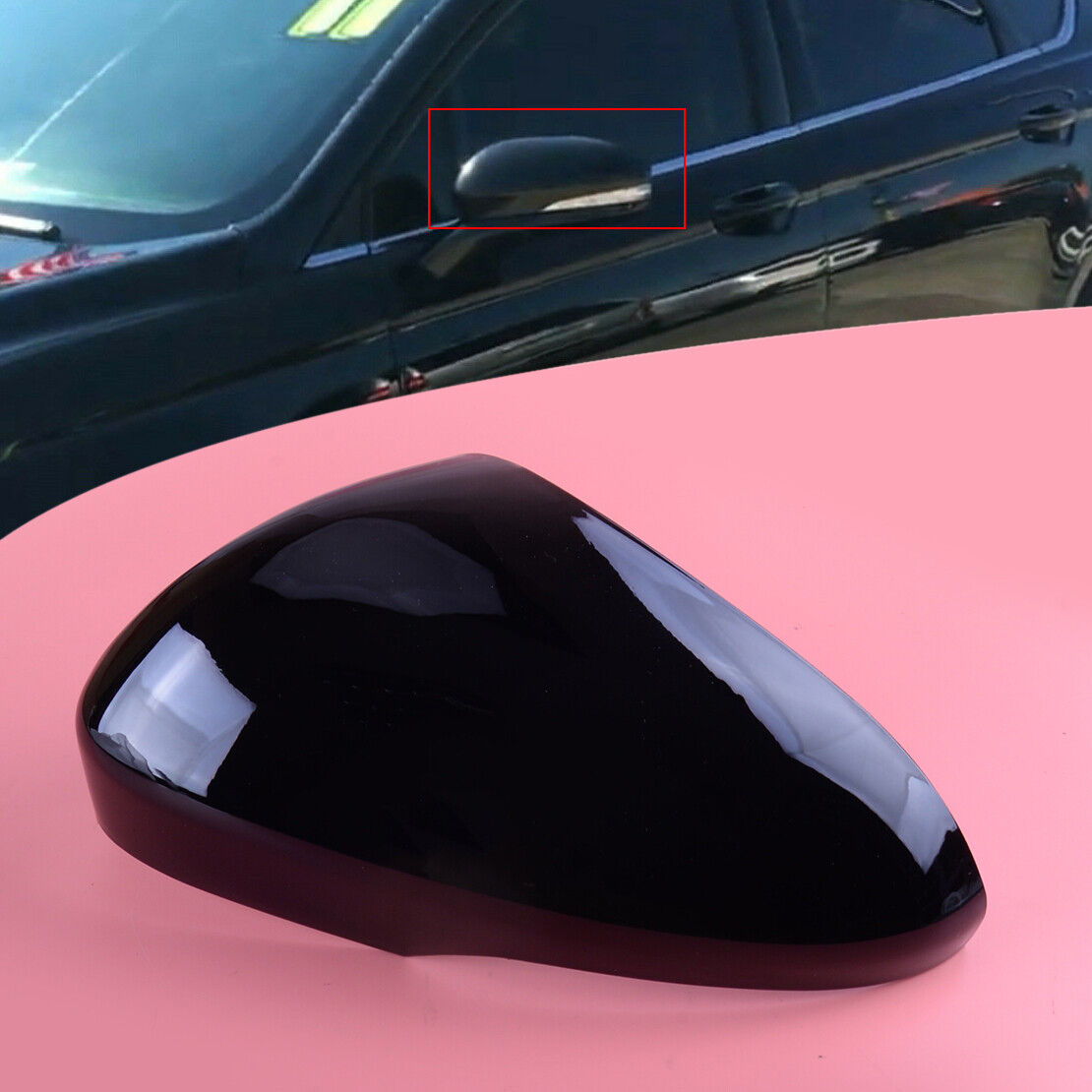 Left Glossy Black Side View Mirror Cover Cap Fit for Ford Fusion Mondeo 2014-20