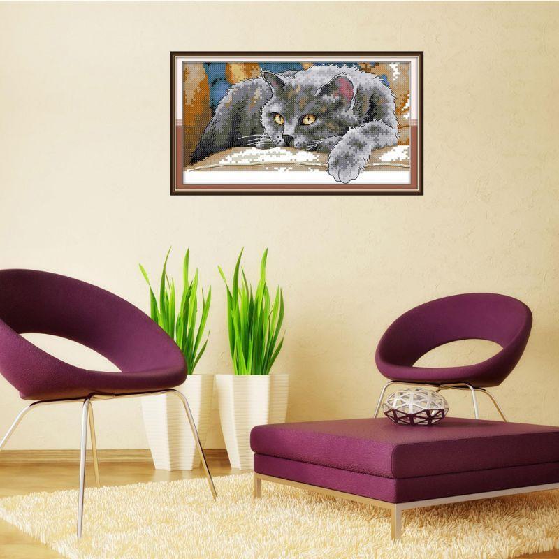 Kneeling Cat DIY Handmade Needlework Counted 14CT Printed Cross Stitch Kit Set