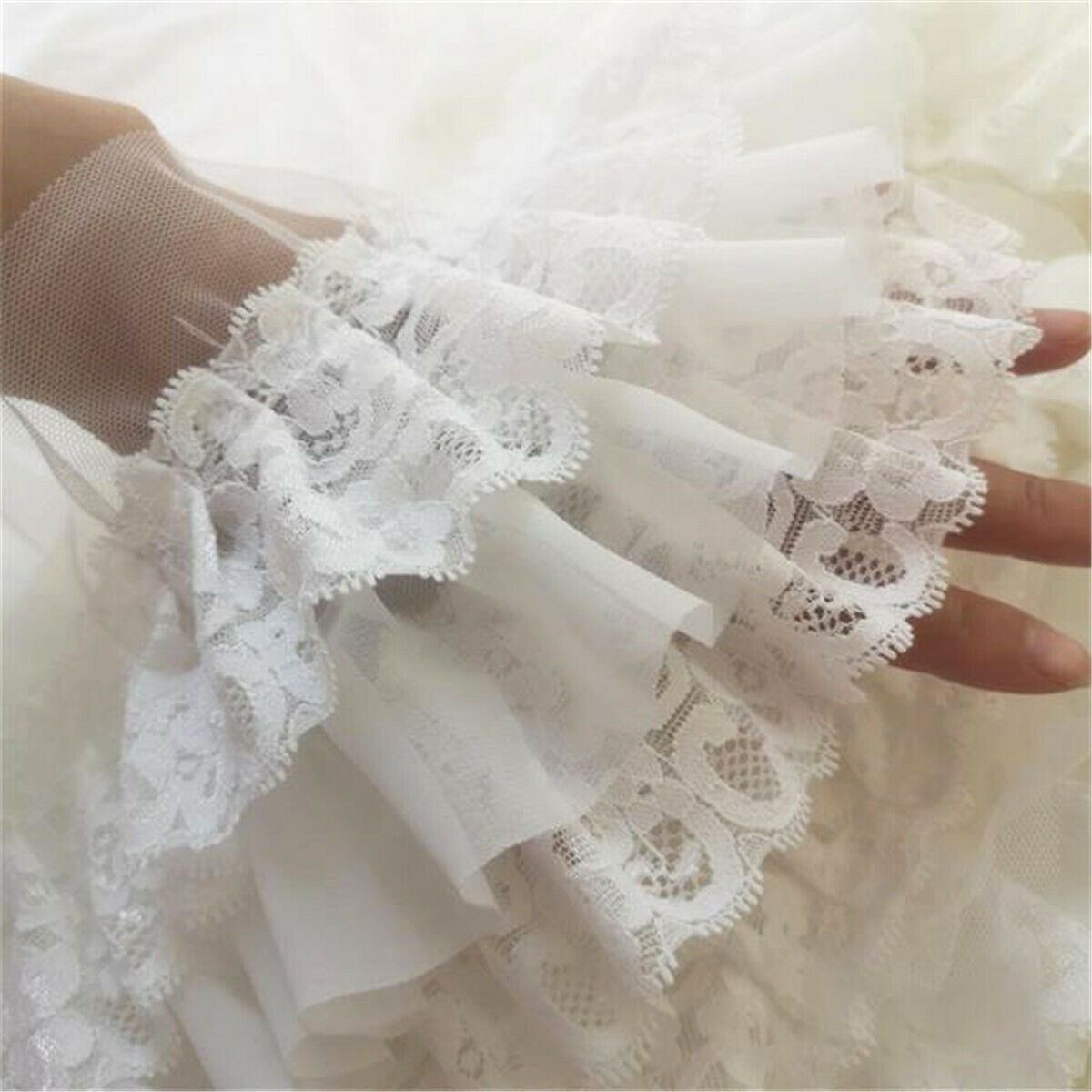 50cm 3- Layer Pleated Chiffon Organza Lace Trim Ribbon DIY Dress Sewing Craft