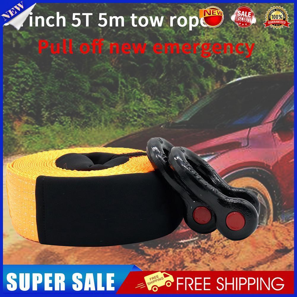 16ftx2in 5 Tons Heavy Duty Car Road Recovery Tow Strap Towing Rope Orange