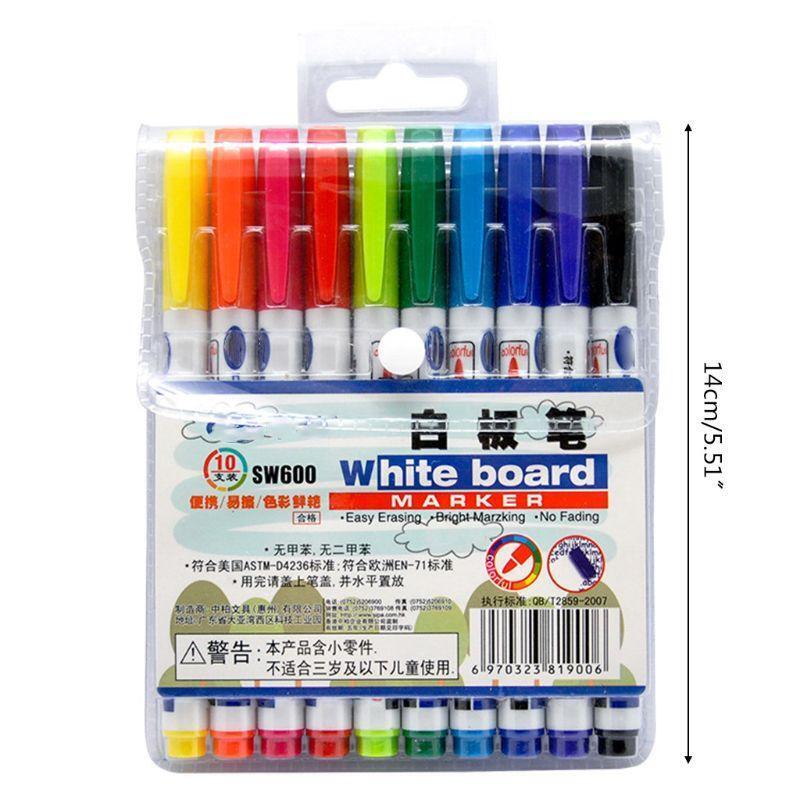 10 Colors Erasable Whiteboard Marker Pen Non Toxic Sign Fine Nib Office School
