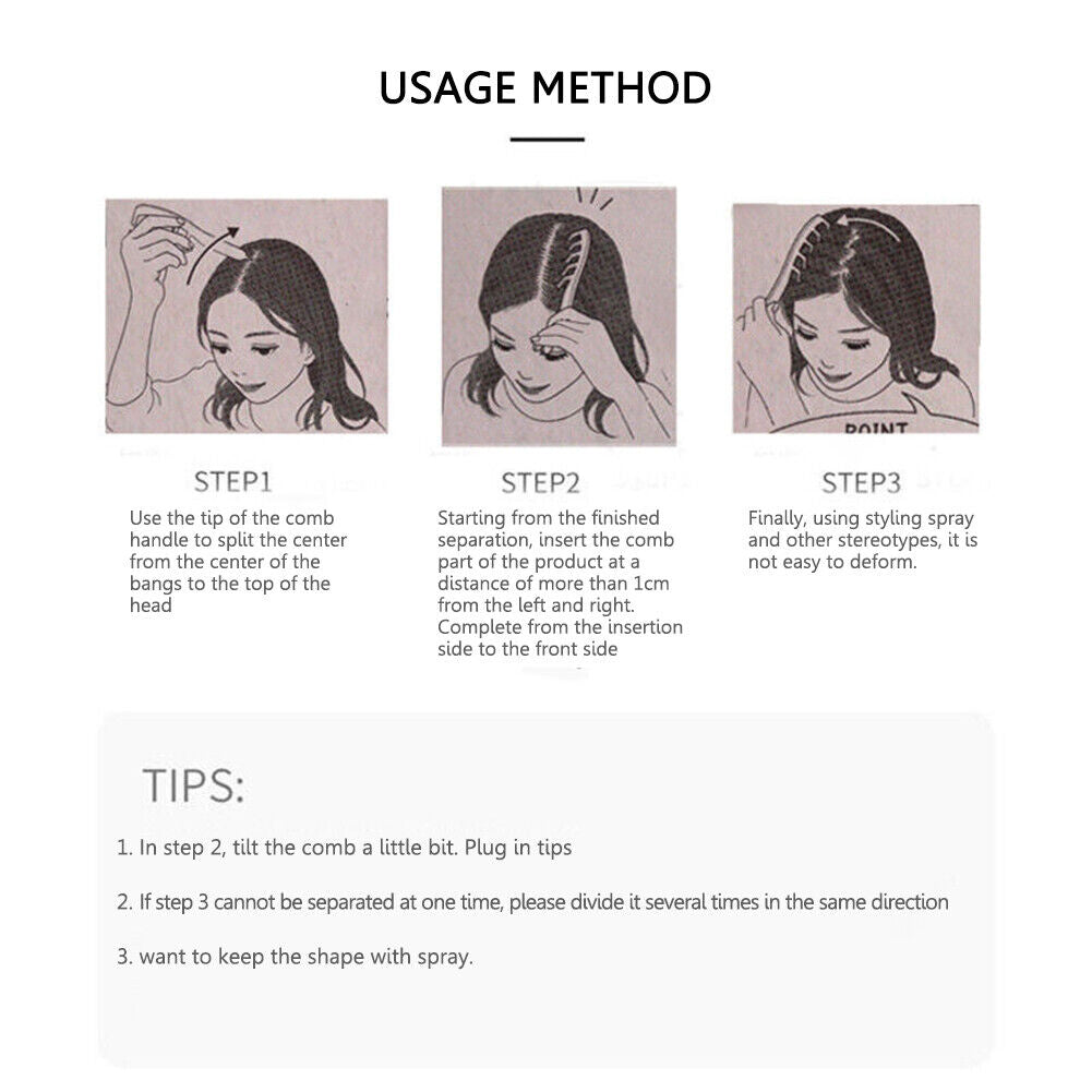 Z Shape Hair Slit Comb Curly Bangs Styling Puff Hair Brush Beauty (Purple)