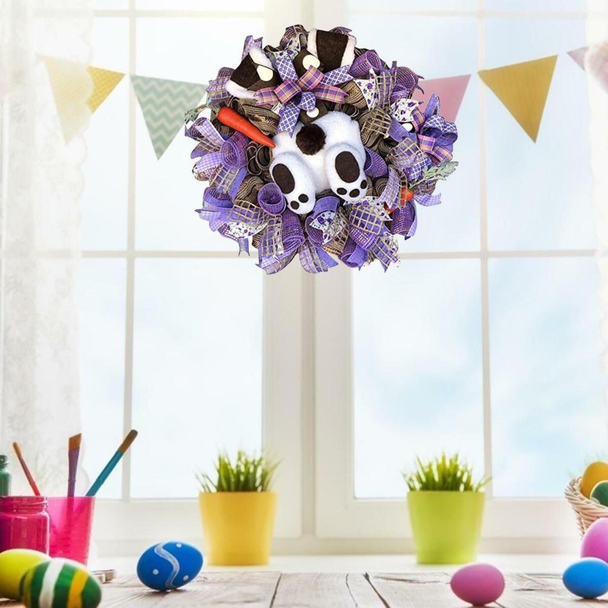 2pcs Easter Bunny Wreath  Spring Hanging Decor  Wreath Attachment