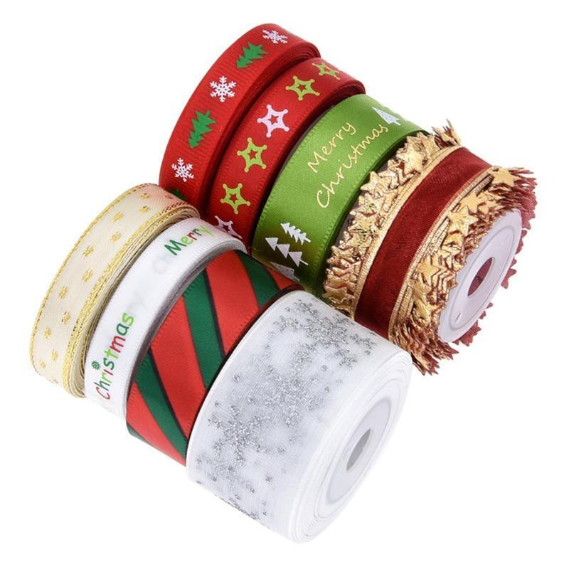 Ribbon 8 Patterns Ribbon Printed Snowflake Grosgrain Ribbon for Gift Wrapping