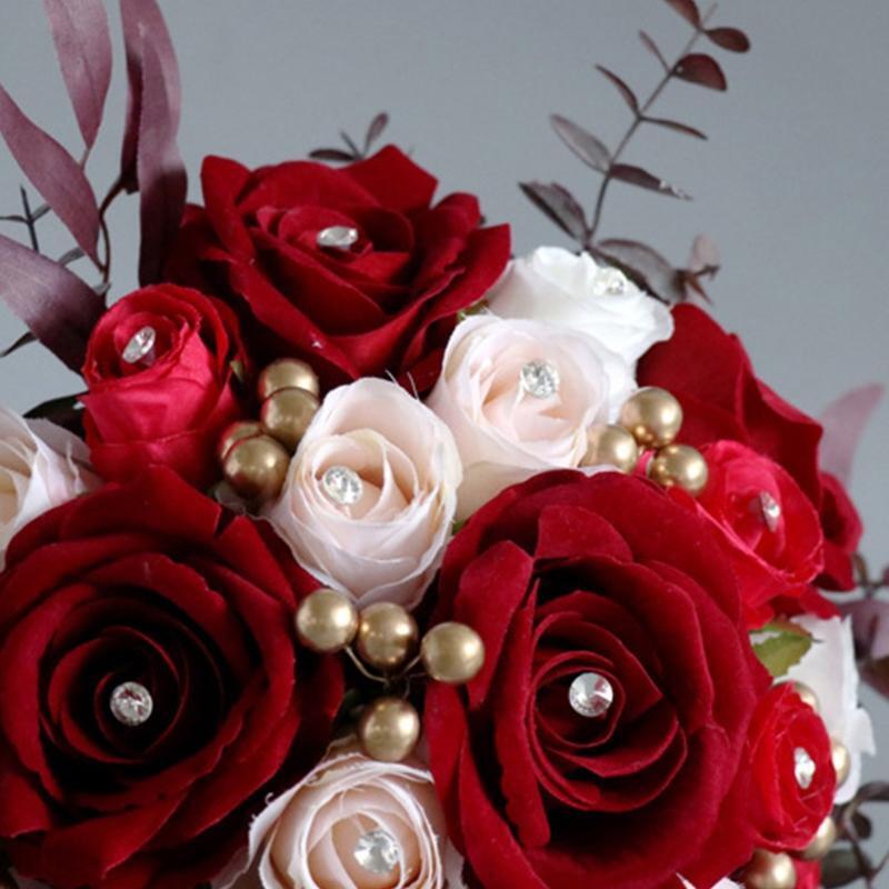 Wedding Bouquet Silk Roses Bridal Hand Bouquet Bridesmaid Holding Flowers Decor