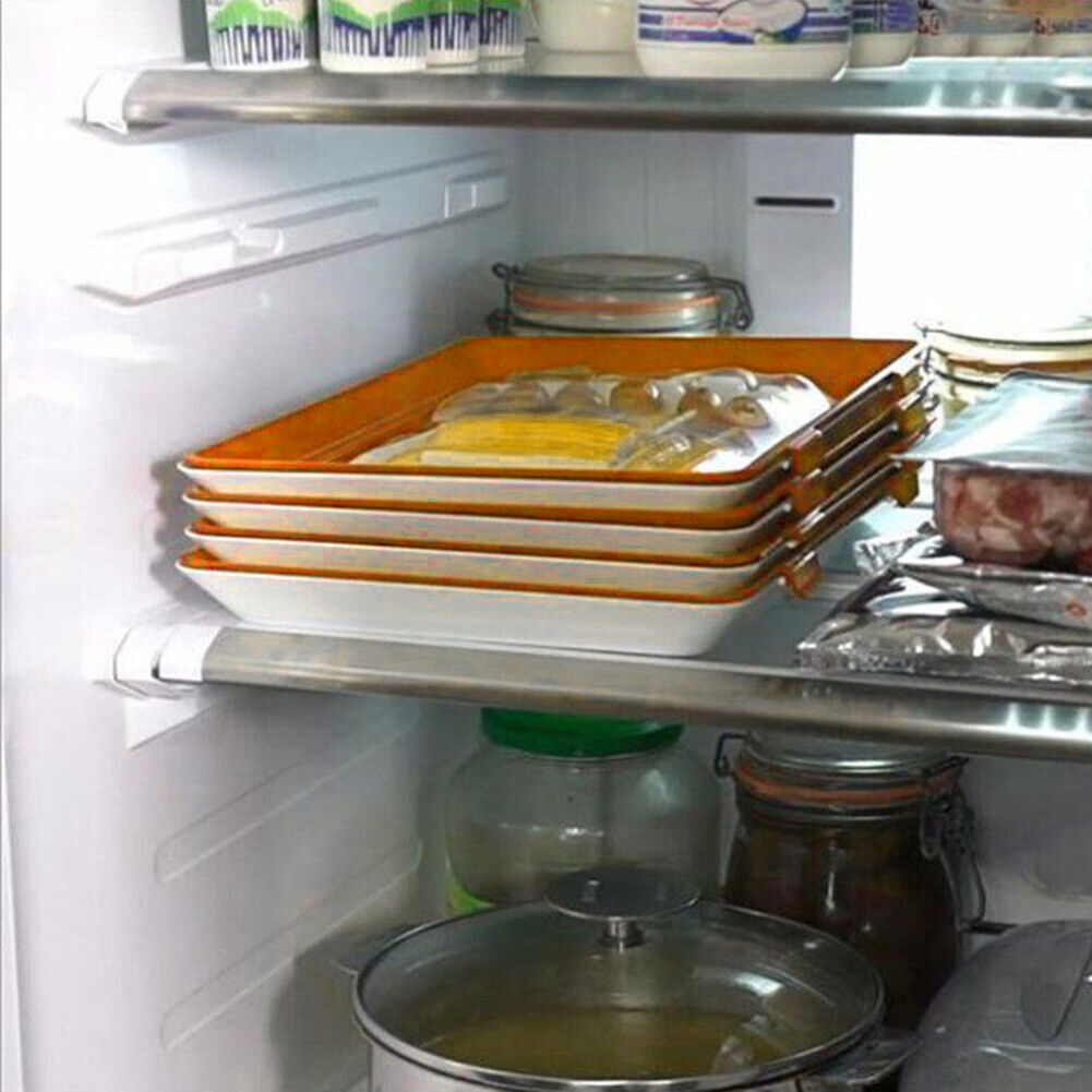 Food Preservation Tray Plastic Food Fresh Storage Plates Container (Orange)