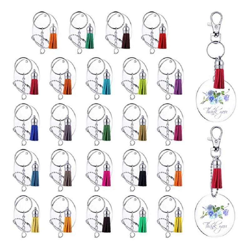 Acrylic Keychains Blank Colorful Tassels Bead Chains Metal Decoration Keyrings