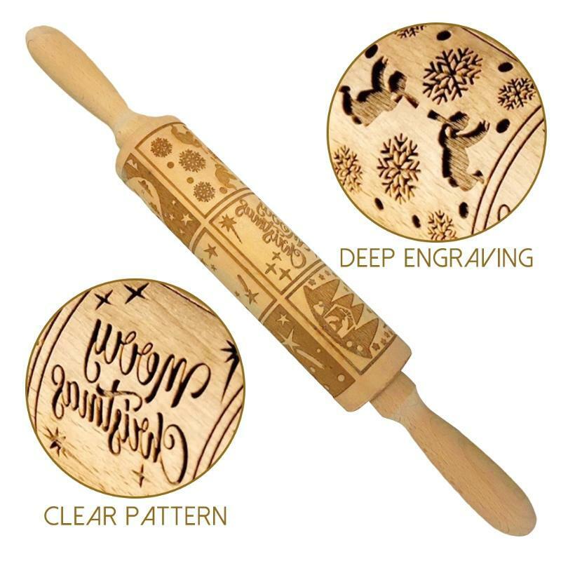 Engraved Embossing Rolling Pins with Christmas Nativity Christ Pattern Home Gift