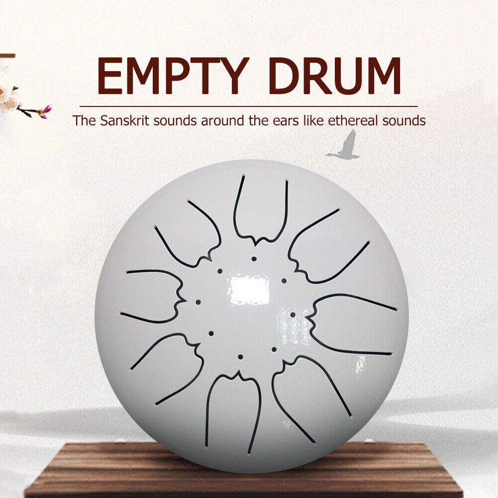 6 inch 8 Tune Steel Tongue Drum Set with Drumstick Pad Carrying Bag (White)