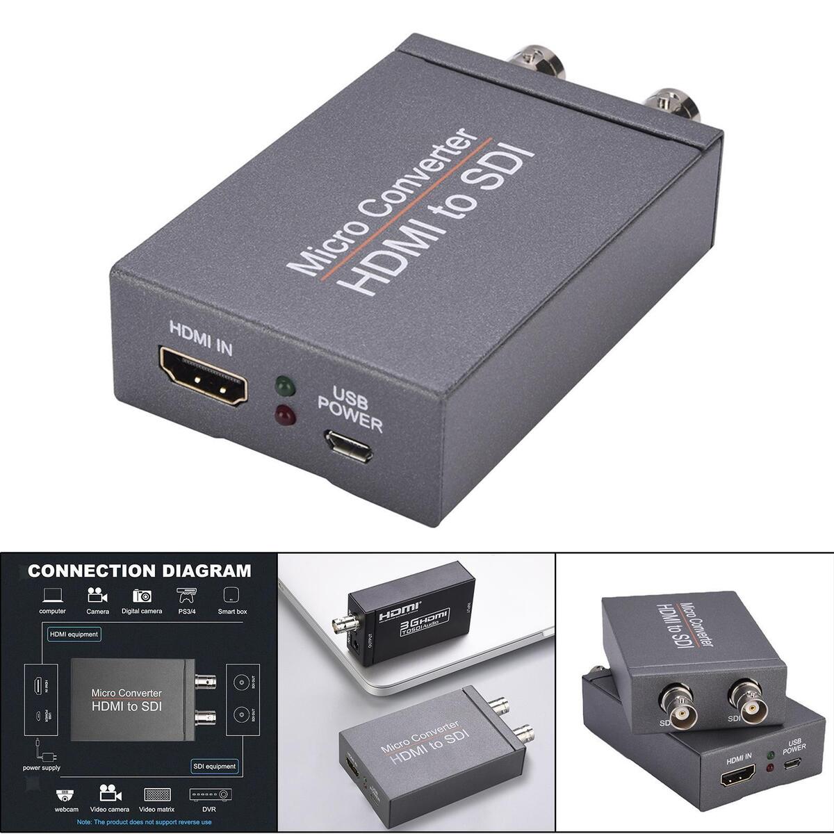 1080P HDMI to SDI Converter 2.970 Gbit/s 3G-SDI for Camera Home Theater Gray