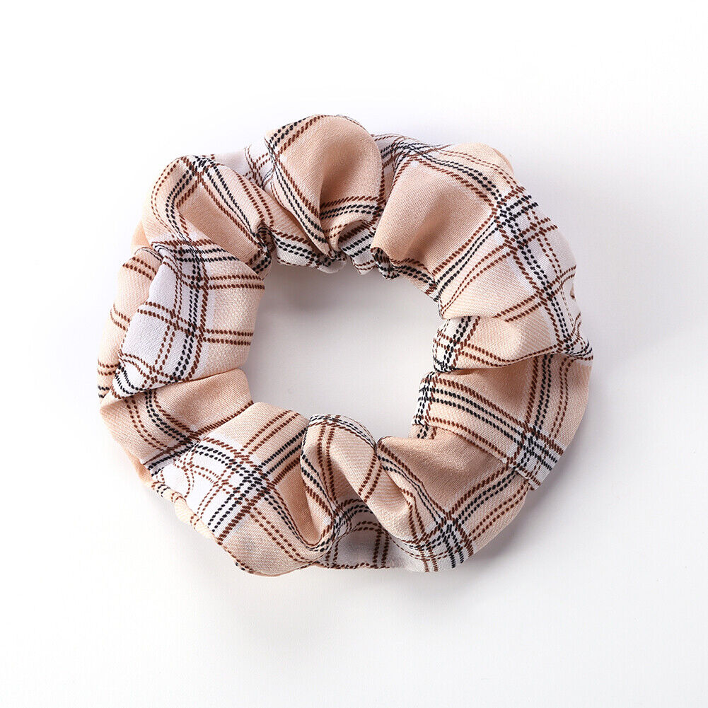 Hair Scrunchies Plaid Women Elastic Ponytail Holder Hair Ties Rope (Khaki)